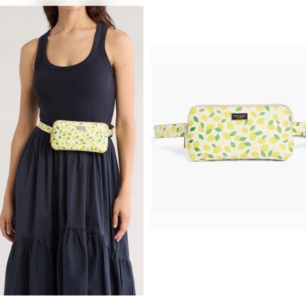 Kate Spade NEW Leather Lemon Print Belt Bag Zip Top  Shoulder Mini Phone Whimsy